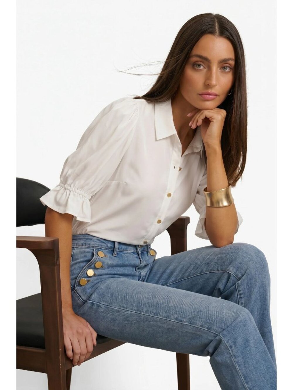 The Noli Shop Size S Cindy Ruffle Sleeve Blouse White Feminine Coquette